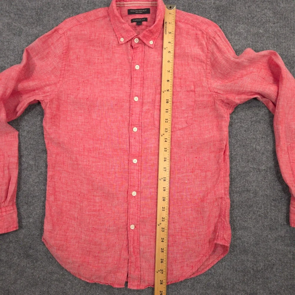 Banana Republic Linen Shirt Mens S Red White Woven Camden Fit Long Sleeve Preppy